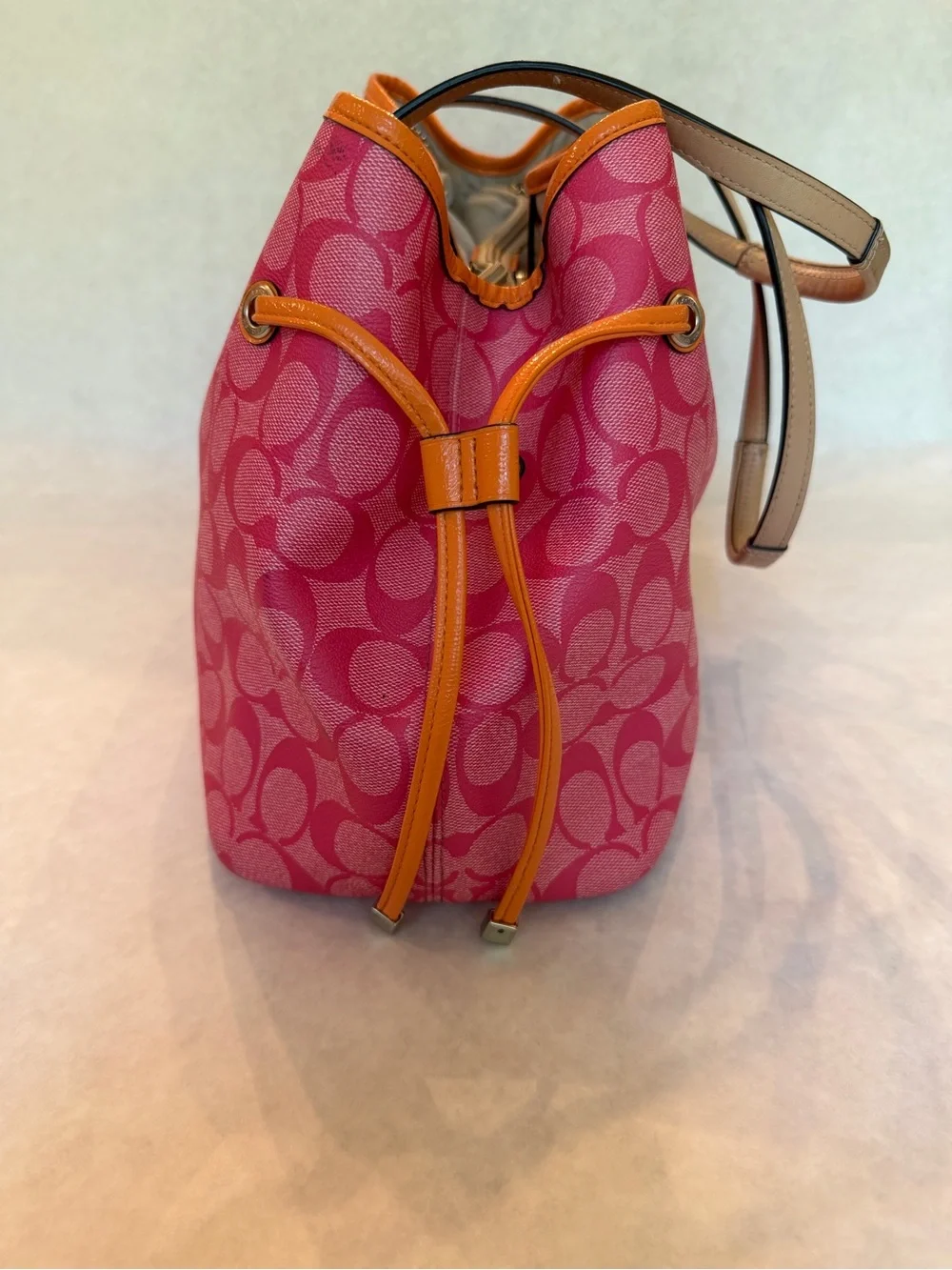 Coach Signature Stripe Drawstring Carryall Tote
